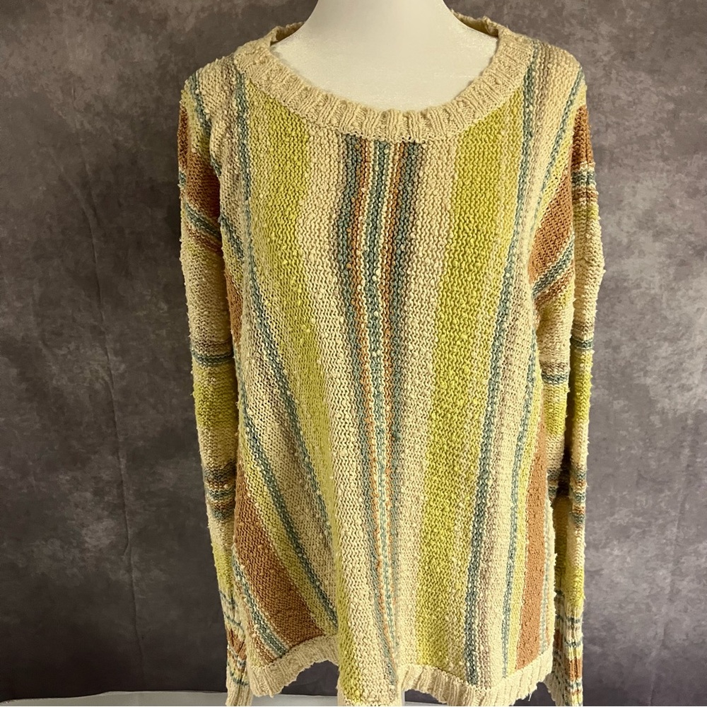 Hem & Thread‎ Earthy Tones Striped Sweater L Boho Festival LIghtweight Textured